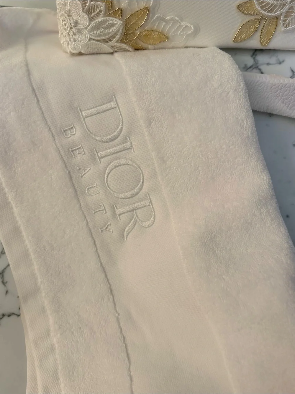 GWP Dior Cosmetic Bag in floral lace, towel, round Pouch, vanity pouch large